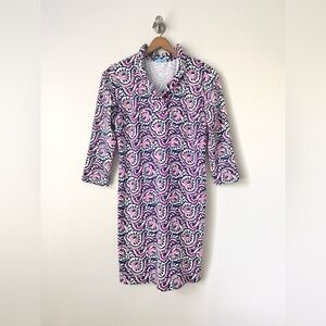 J. McLaughlin Purple and Blue Printed 3/4 Sleeve Dress
